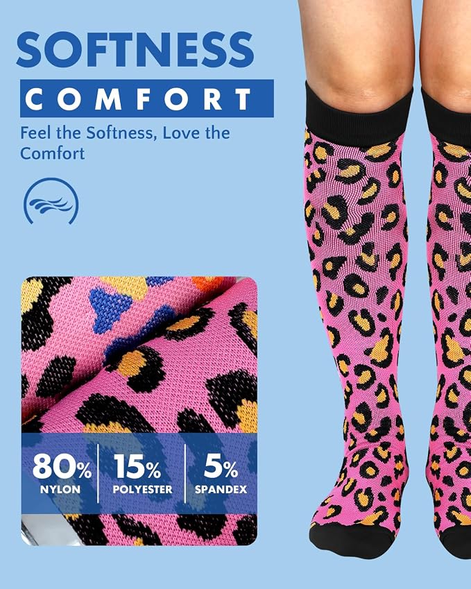 Compression Socks for Women 15-20 mmHg, 2 Pairs | Graduated Support, Knee High Fit, Polyester Stretch, Circulation Comfort, Nurses, Travel, Athletes, Flight, Daily, Patterned - Image 5