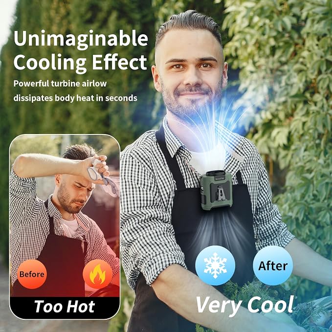 Socool 10000mAh Portable Waist Fan Clip on Wearable Belt Personal Fan Rechargeable Battery operated With 5 Speeds & Flashlight Neck Fan Hands-Free 40H Cooling For Outdoor Camping Travel (Green) - Image 8