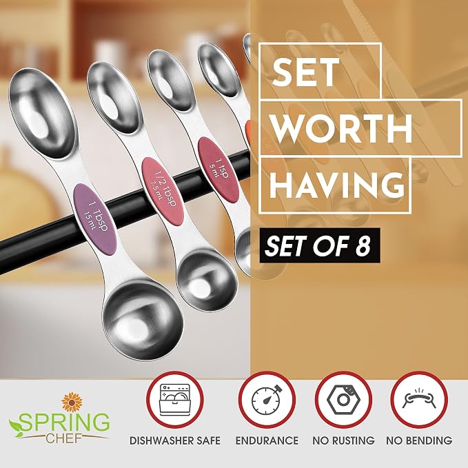 Spring Chef Stainless Steel 8 Magnetic Measuring Spoons Set, Desert Sunset | Dual Sided Metal Teaspoon & Tablespoon Measuring Spoons with Leveler for Dry & Liquid Ingredients, Fits in Kitchen Spice Jars - Image 2