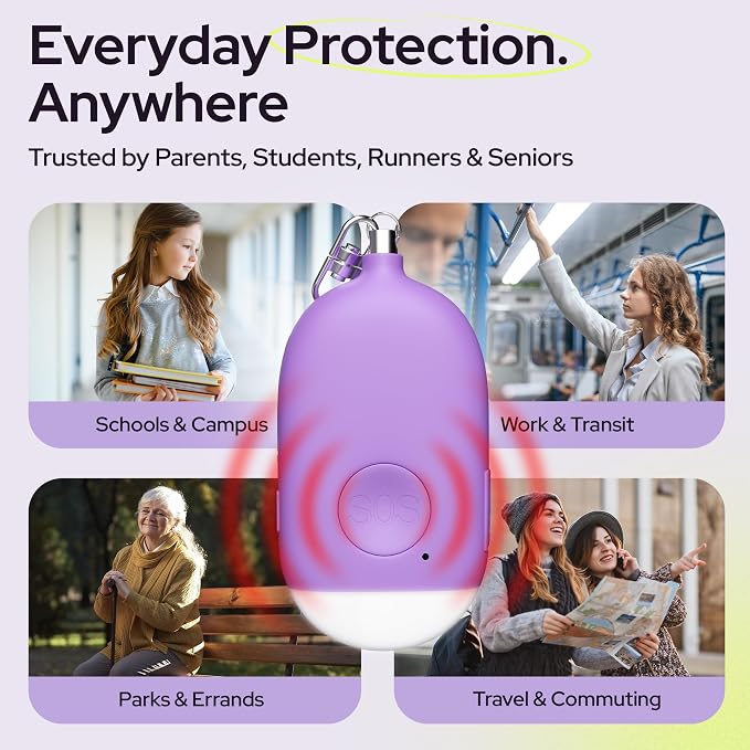 Weten Rechargeable Personal Alarm Keychain - 130dB Siren & LED Light - Stylish Personal Safety Alert for Women to Carry - Panic Button Alarm for Security - Rape Whistle for Self Defense (Purple) | LED Light, Stylish Safety Alert for Women to Carry, Pan... - Image 6