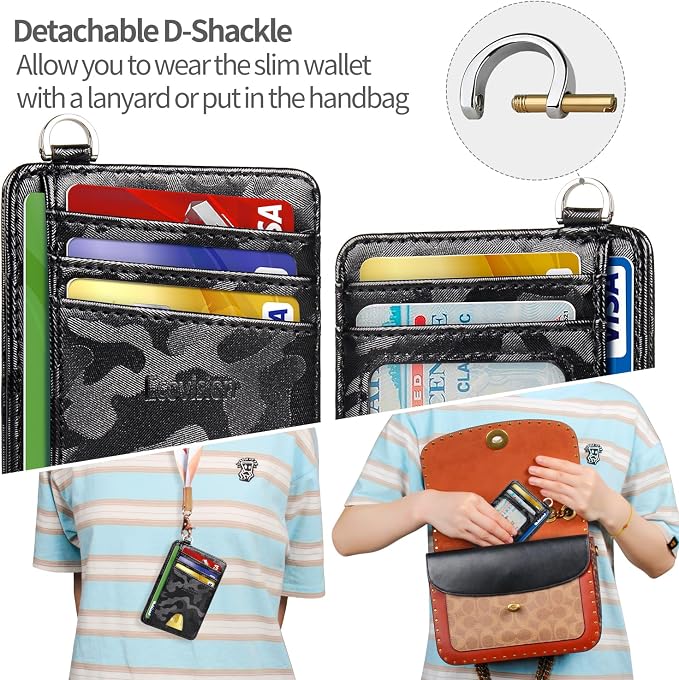 Slim Minimalist Front Pocket Wallet, RFID Blocking Credit Card Holder Wallet with Detachable D-Shackle for Men Women - Image 4