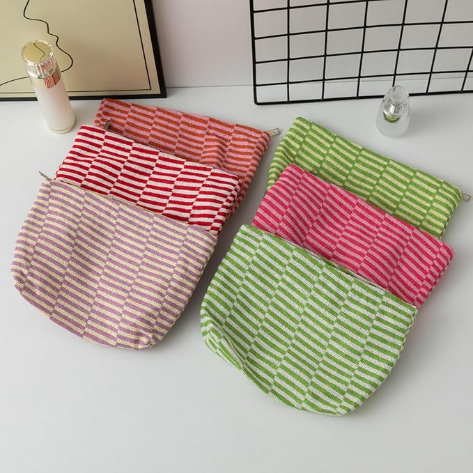 Cosmetic Bags for Women - Corduroy Cosmetic Bag Aesthetic Women Handbags Purses Smile Dots Makeup Organizer Storage Makeup Bag Girls Case Bags (Q-Checkered Orange pink) - Image 3