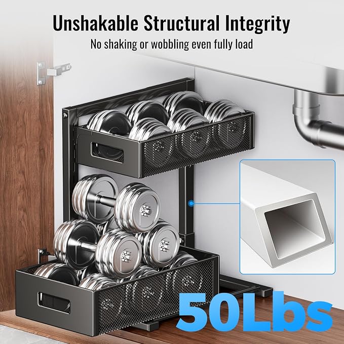 TISTAYA Under Sink Organizer, Silk-Smooth Metal Sliding Drawer Organizers and Storage Rack, Pull Out Cabinet Shelf for Kitchen, Bathroom, Pantry, Cabinet, Closet - Image 5