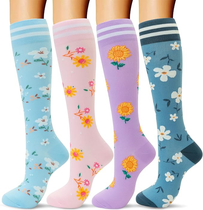 fenglaoda Compression Socks Women Men 4 Pairs, Knee High Support Socks for Running, Sports, Travel, Flight, Nurse by fenglaoda