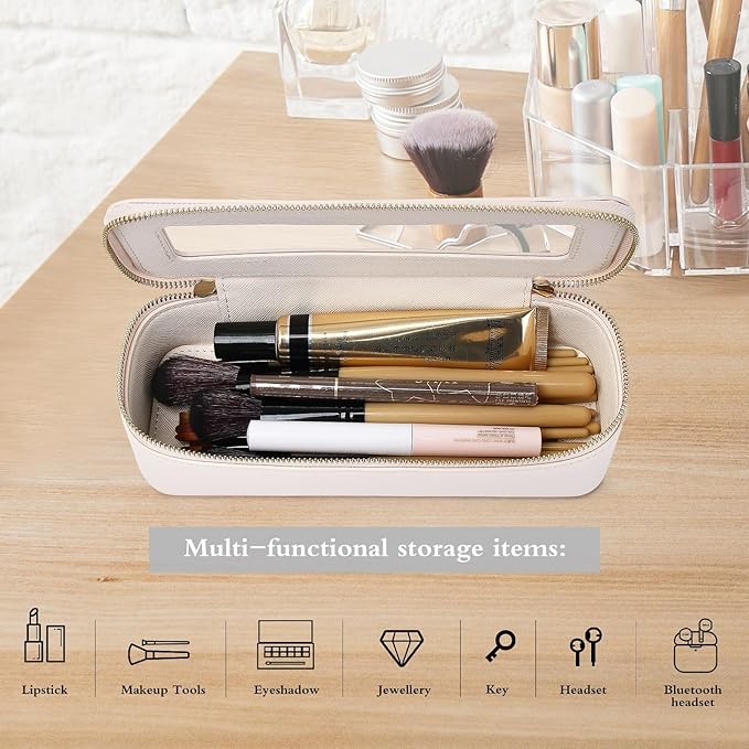 Pinkmik Makeup Brush Case, Beige, SLIM | Clear Travel Cosmetic & Toiletry Bag, Small Makeup Bag, Zipper Purse Organizer, For Women - Image 4