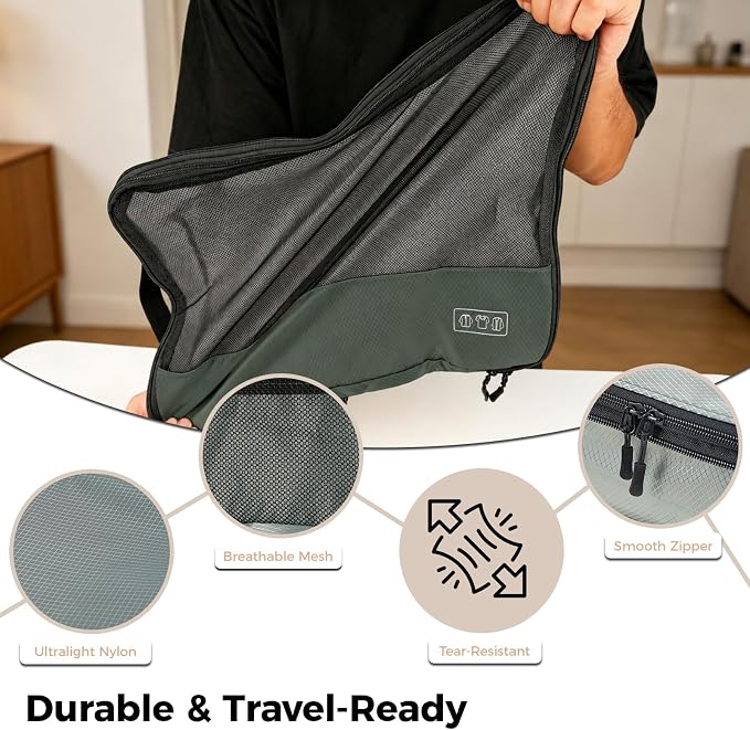 8-Piece Compression Packing Cubes for Travel, Organize Travel Essentials | Trendy Luggage Organizer Set for Young Travelers, Space-save for Carry-On, Suitcase, Vacation & Weekend Trips - Avocado Green - Image 9