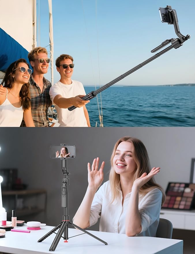 69'' Auto Face Tracking Selfie Stick Tripod Stand, Automatic Phone Tripod, Auto-Open Travel Tripods for iPhone/Cell Phone with Remote, Gesture Control, No App, Built-in AI Camera for Vlog Recording TK - Image 9