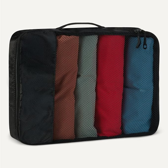 Amazon Essentials 4-Piece Packing Cubes Travel Accessories Set, Luggage Organizer with Double Zipper, Mesh Top, Space-Saving Design, Webbing Handle, 2 Medium/2 Large, Black (Previously Amazon Basics) - Image 4
