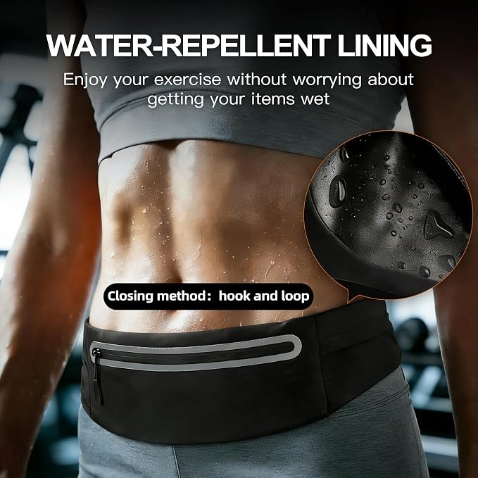 Slim Running Belt for Women Men,Phone Holder Waist Pack,Runners Fanny Pack | No-Bounce,Sweat-Proof Pocket,Travel Money Pouch for Gym/Hiking/Cycling,Three pocket,Two Highly Reflective Strips - Image 5