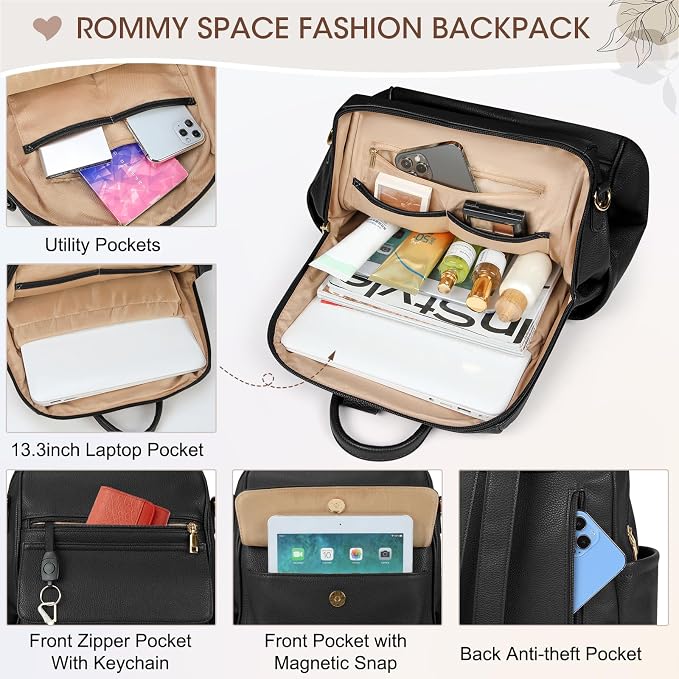 NUBILY Backpack Purse for Women Leather Anti-Theft Mini Backpack Fashion Designer Handbag Convertible Travel Bag Ladies Shoulder Bags, Black - Image 4
