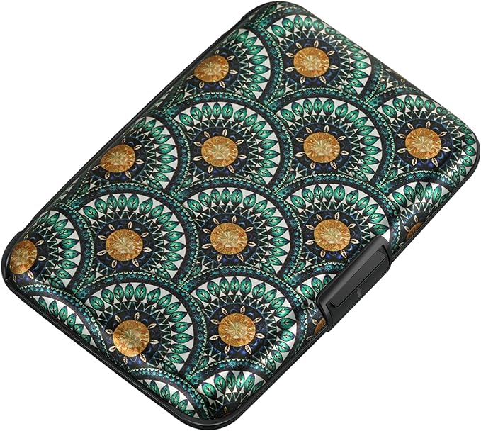 RFID Aluminum Wallet Credit Card Protector Case Holder for Men Women | Mini RFID Aluminum Wallet Credit Cards Holder Business Card Case Metal ID Case for Men Women(Peacock Feathers) by ELFISH
