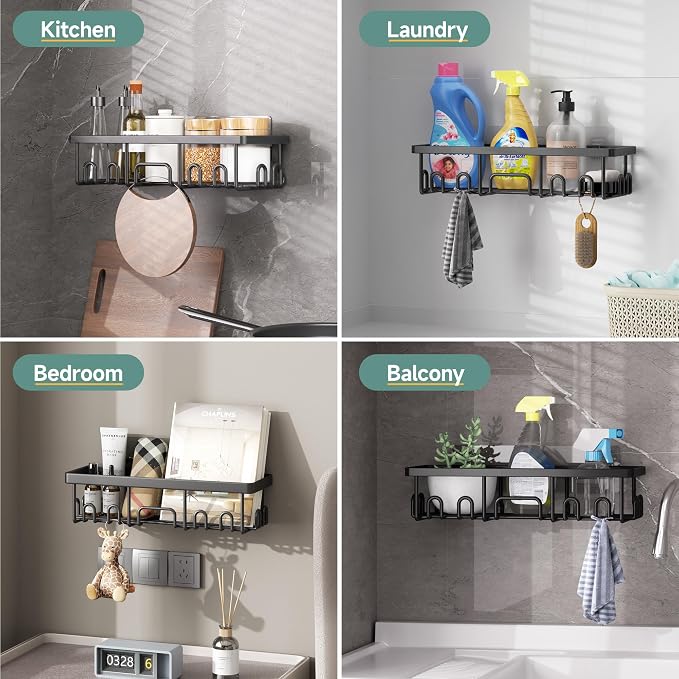Veken Shower Caddy 3-Pack, Advanced Rustproof Design, No Drilling Adhesive Shelves, Rack with Soap Holder, Large Capacity Bathroom Organizers and Storage, Wall-Mounted Kitchen & Home Decor, Black - Image 8