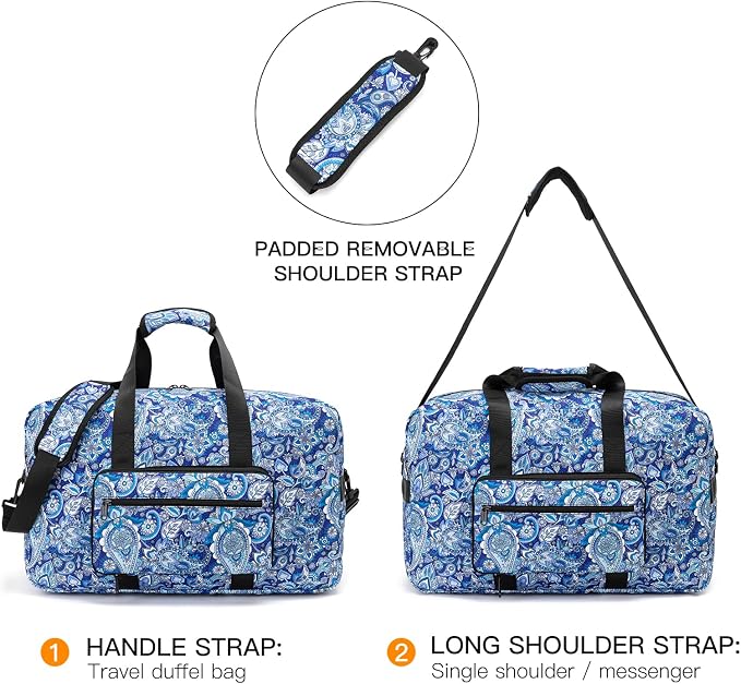 F.FETIVIN Weekender Bag Carry On Travel Duffle Bag Medium Overnight Bag for Women (Blue Paisley) - Image 6