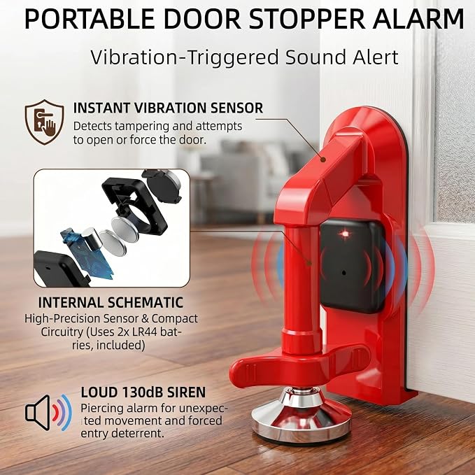 Portable Door Lock for Travel with 80dB Alarm, Floor-Braced Door Stopper | No-Drill Floor Brace, Pressure-Activated 5-Second Alert, Compatible Inward-Opening Doors Only - Image 5