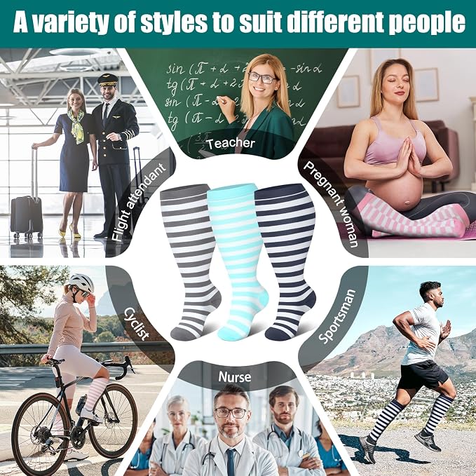 Genovega 3 Packs Wide Calf Compression Socks for Women Men Knee Hight S/M-4XL for Gifts - Image 2