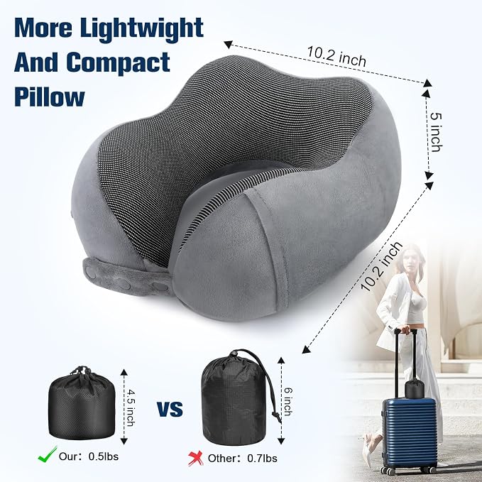 Cirorld Neck Pillow for Traveling, Travel Pillows for Airplanes,100% Pure Memory Foam Travel Neck Pillow, Adjustable Flight Pillow, Portable Plane Accessories with Eye Mask, Earplugs, Carry Bag - Image 3