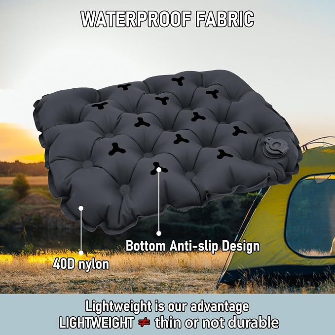 Inflatable Seat Cushion, Lightweight Stadium Seat Pad, Travel Air seat Cushion Anti-Slip for Airplane, Long Flights, Hiking, Climbing, Home and Camping, Compact Air Cushion,Two Pack Black - Image 2