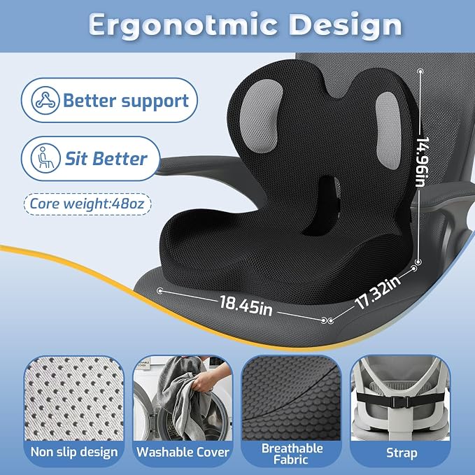 Seat Cushion,Memory Foam Chair Cushion for Office and Car,Ergonomic Coccyx Seat Cushion for Tailbone,Sciatic Nerve,Lower Back Pressure Relief,Lumbar Support Pilow for Office,Car,Truck,Desk Chair - Image 7