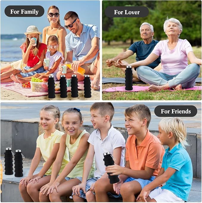 Lallisa 4 Pcs Collapsible Water Bottles 17 oz Reusable Silicone Foldable Travel Water Bottle Portable Leak Proof Sports Water Bottles for Gym Camping Hiking (Black) - Image 7