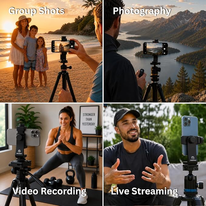 iPhone Tripod Mount Adapter with Bluetooth Remote - Fits All Phones - Image 5