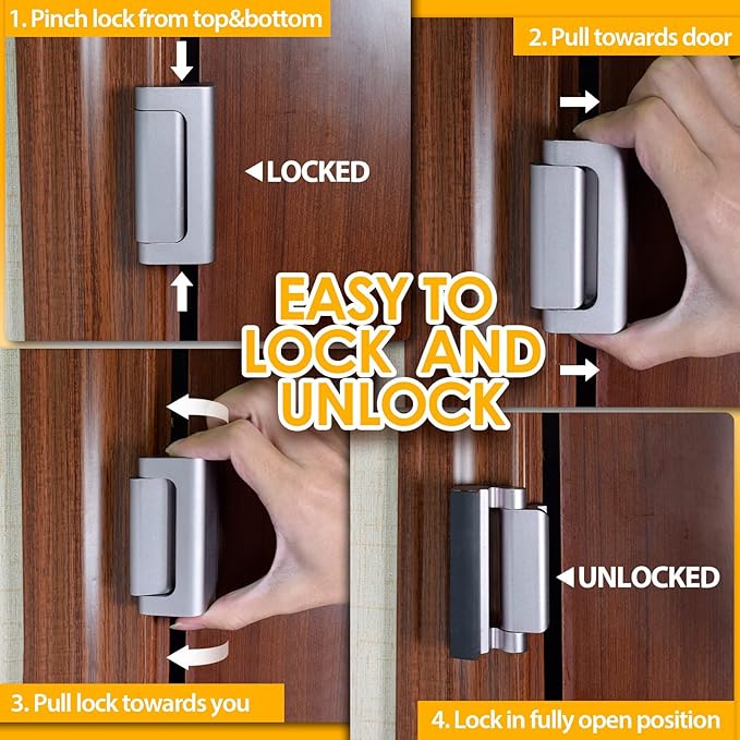 Home Security Door Lock for Kids Safety Front Door Reinforcement Lock Latch | 2 Pack EverPlus Child Proof Door Lock Withstand 800 lbs Top Flip Lock for Bedroom Apartment, Inward Swinging Door Only Silver - Image 5