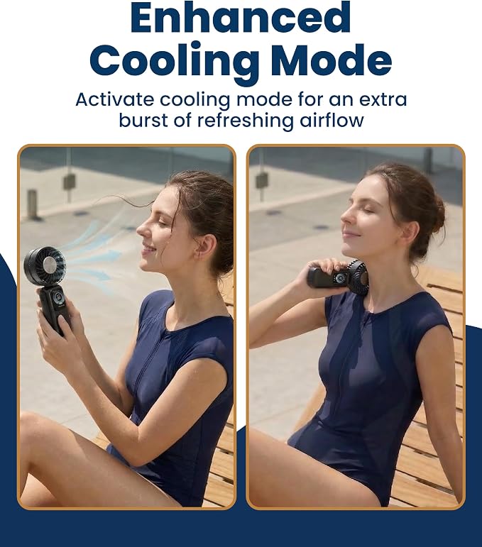 Everlasting Comfort Portable Handheld Fan, Rechargeable with LED Display & Cooling Mode, Small Personal Mini Portable Fan, 5 Speeds for Outdoor Travel, Hiking, Makeup, Camping, Office, Gifts for Women - Image 4