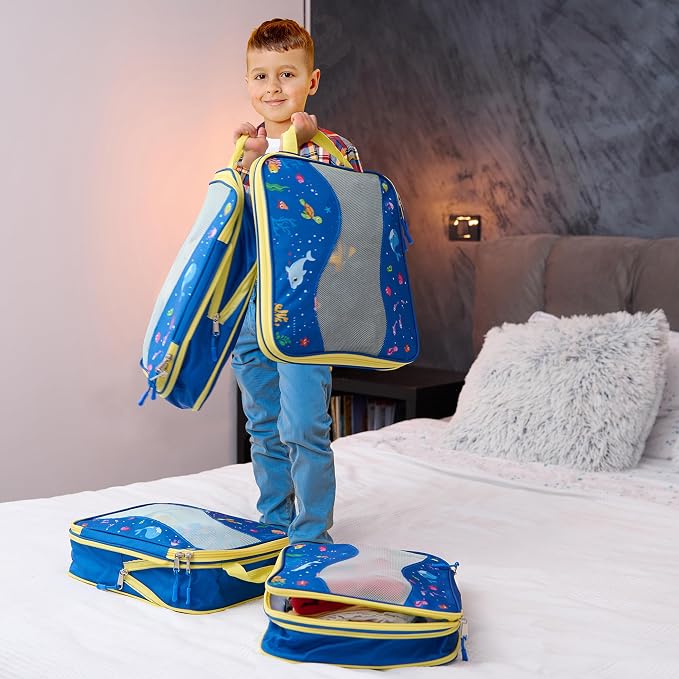 Kids Packing Cubes Compression, Luggage Packing Organization Cubes 4 Pack, Blue, 1 Small, 2 Medium, 1 Large, ocean blue - Image 9