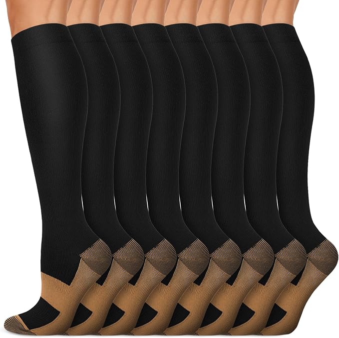 Copper Compression Socks 15-20 mmHg for Men & Women 8 Pairs – Circulation Support for Nurses, Travel, Running, Hiking, Soccer by Iseasoo