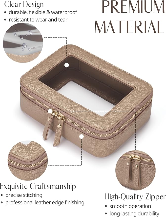 Clear Makeup Case Toiletry Bag Travel Medium Clear Cosmetic Bag with Zipper, Make Up Bag Organizer Traveling TSA Approved Transparent Bag Car for Essentials, Mini & Medium, Gold - Image 3