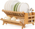 Bamboo 2 Tier Dish Drying Rack with Utensil Holder | Collapsible Dish Rack for Kitchen Counter, Large Folding Drying Holder, Dish Drainer, Kitchen Organizers and Storage by Oyydecor
