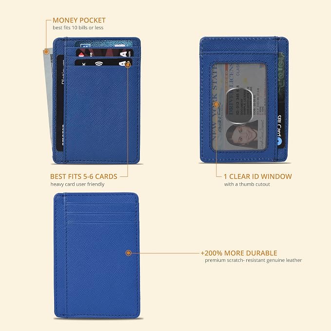 Slim Minimalist Leather Wallet RFID Blocking Front Pocket Card Holder - Image 2