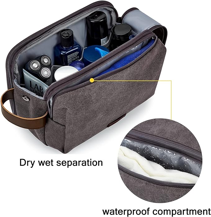 BAGSMART Toiletry Bag for Men, Canvas Travel Toiletry Organizer Dopp Kit Water-resistant Shaving Bag for Toiletries Accessories,Grey-Large - Image 3