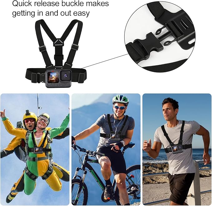 3 in 1 Accessories Set for GoPro Hero 13 12 11 10 9 8 7 6 5 4 3 Black, Chest Mount Harness/Head Strap Mount/ 360°Rotating Wrist Strap, Adjustable Flexible Accessories Kit - Image 2