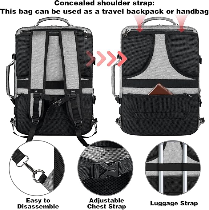 VECKUSON 50L Carry-On Backpack, TSA Approved for Flights, Extra Large Gaming & Travel Laptop Bag with USB Charger, 3 Packing Cubes, RFID Anti-Theft, Heavy Duty Weekender for Men & Women - Image 3