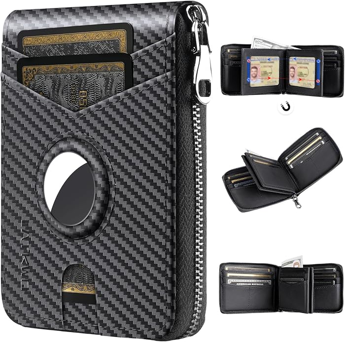 Men’s RFID Blocking Zipper Large Dimensions Wallet with 2 ID Windows - Large Capacity Design, 13 Credit Card Slots by LATKWO