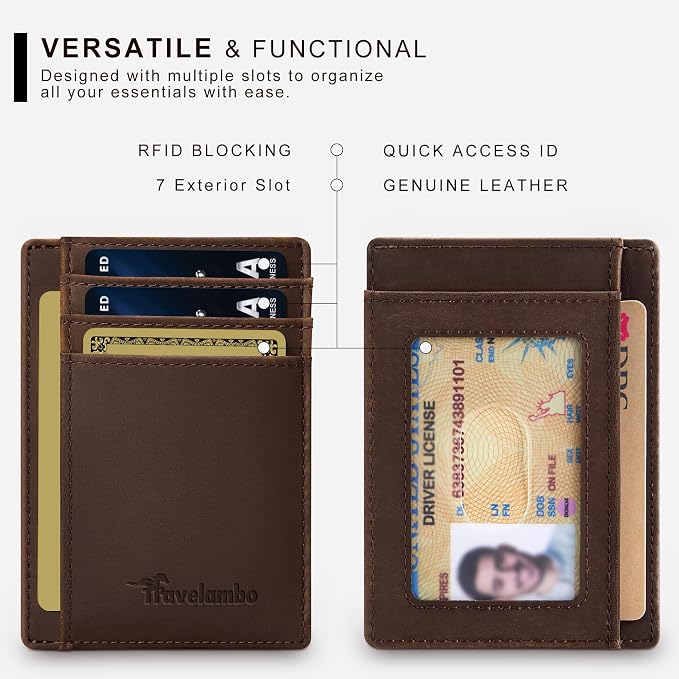 Travelambo 100% Genuine Leather Wallet for Men and Women, Slim Minimalist RFID Blocking Front Pocket Credit Card Holder with Gift Box - Image 6