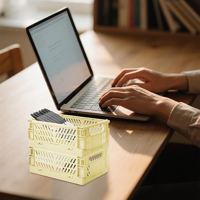 6 Pack Mini Foldable Small Plastic Baskets for Organizing and Storage，Collapsible Storage Crates,Mini Bins for Home Kitchen Bedroom Bathroom Office (Yellow, Small 6x4x2.2) - Image 5