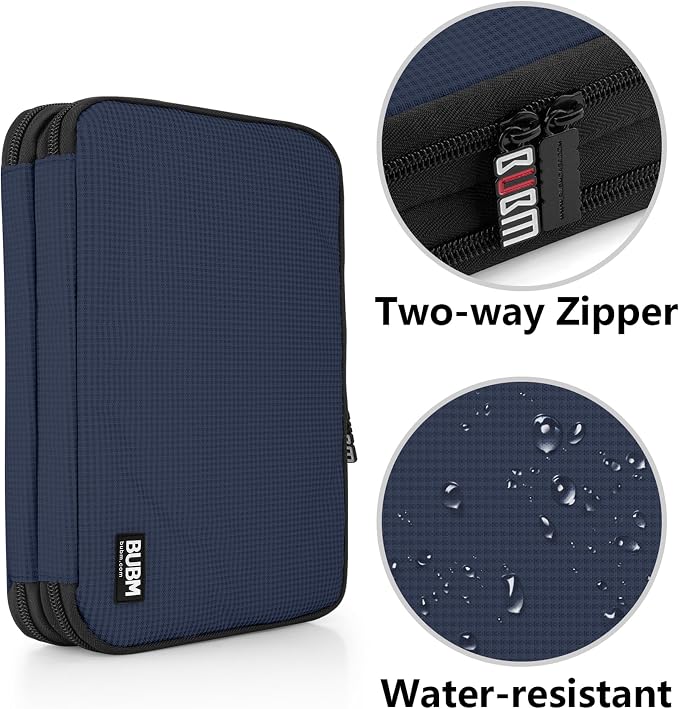 BUBM Double Layer Electronic Accessories Organizer, Travel Gear Bag for Cables, USB Flash Drive, Plug and More, Perfect Size Fits for iPad Mini (Medium, Dark Blue) | Travel Gadget Bag for Cables, USB Flash Drive, Plug and More, Perfect Size Fits for iP... - Image 5