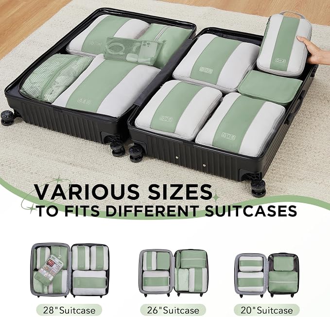 OlarHike 10 Set Compression Packing Cubes for Travel Essentials,Compressible Expandable Space Saver Bags for Organizing Clothes,Luggage Garment Bags with Over 1000 pcs Mesh Holes(Matcha Green) - Image 8