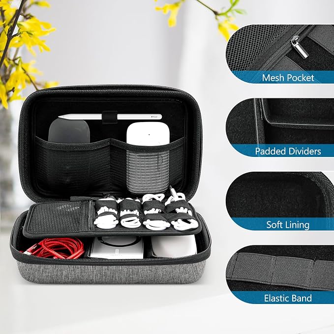 ProCase Hard Travel Electronic Organizer Case for MacBook Power Adapter Chargers Cables Power Bank Apple Magic Mouse Apple Pencil USB Flash Disk SD Card Small Portable Accessories Bag - Image 5