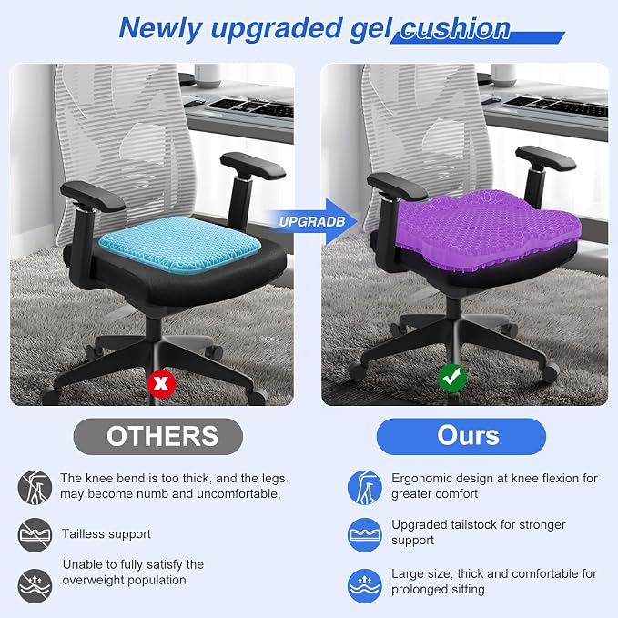 Thicken 19.7in Seat Cushion, Gel Seat Cushion for Long Sitting–Office Chair, Wheelchair, Car Pad, Large Cooling Support Pad for Back Pain, Sciatica, Tailbone Pain Relief - Image 4
