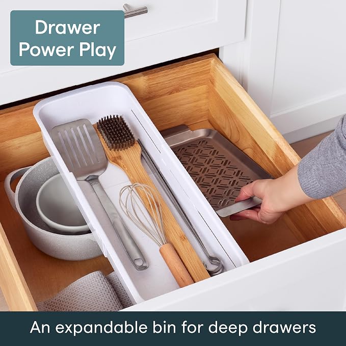 YouCopia DrawerFit® Sliding Drawer Bin, Expandable and Adjustable Kitchen Storage Organizer, Speckled White - Image 2