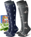 Bamboo Viscose Compression Socks for Women Men | 2 Pairs 15-20mmHg Cute Breathable Graduated Knee High Compression Socks for Nurse Pregnancy Travel by Lalapapa