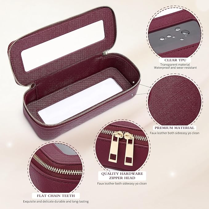 Pinkmik Makeup Brush Case, Burgundy, SLIM | Clear Travel Cosmetic & Toiletry Bag, Small Makeup Bag, Zipper Purse Organizer, Car Essential Bag for Women - Image 5