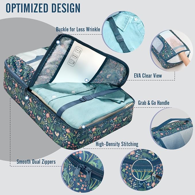 Veken 10 Set Packing Cubes for Travel Essentials,Anti-Wrinkle Buckled Suitcase Organizer for Shoe & Toiletry Bag,Carry On Luggage Bag with 99+ Count Mesh Holes for Airplane & College Dorm Accessories - Image 4