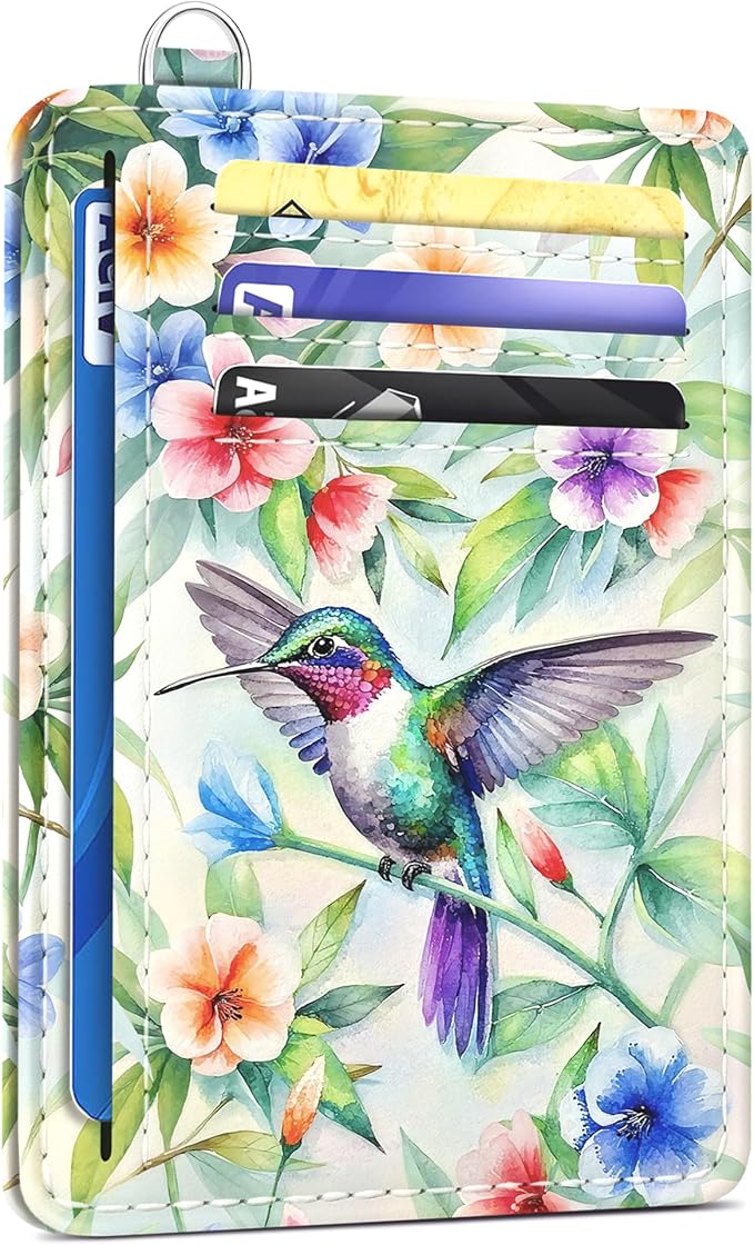 SEAVILIA Small Credit Card Holder for Women, Slim RFID Blocking Wallet | Cute Mini ID Card Case, Thin Minimalist Pocket Wallet, Gift for Girls, Hummingbird by seavilia
