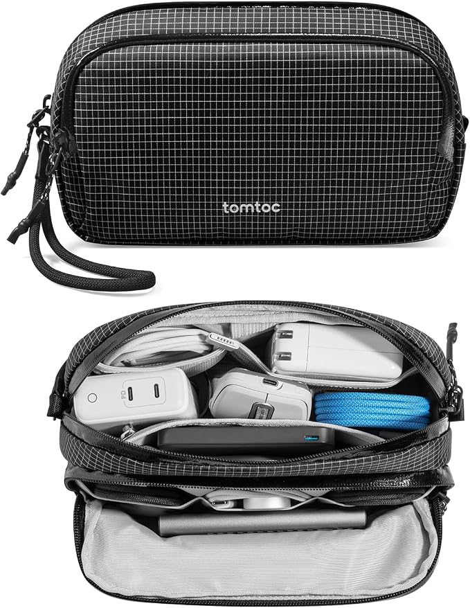 tomtoc Electronic Organizer Travel Case Performance, Dual Compartment Bag | Water Resistant Cable Organization Storage for Charger, Cord, Phone, Hard Drive, Power Bank, Accessories Travel Essentials by tomtoc