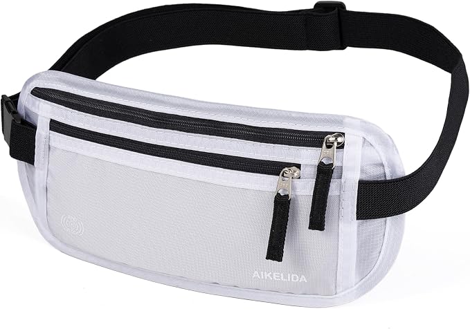 RFID Blocking Money Belt - Passport Holder & Travel Wallet, Slim Hidden Fanny Packs for Women Men - White - Image 4