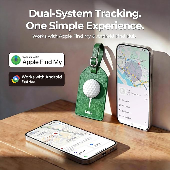 MiLi Leather Golf Design Bag Tracker Tag for iOS & Android | Works with Apple Find My & Google Find Hub, Bluetooth Locator for Golf Clubs, Travel Bags, Premium Golf Gift, Green - Image 4