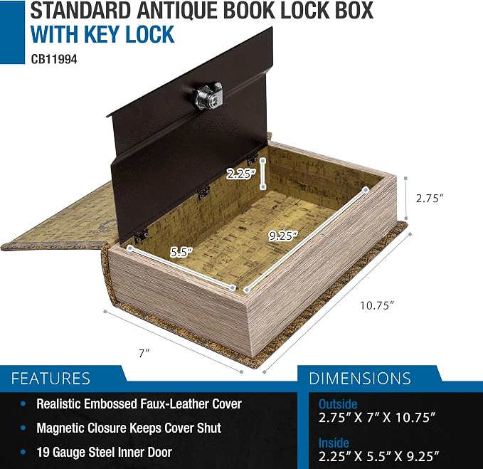 Barska Antique Map Book Safe with Key Lock – Hidden Diversion Lock Box with Magnetic Closure – Concealed Steel Compartment for Cash, Jewelry, Valuables – Home or Office Security Hidden Book Safe - Image 3